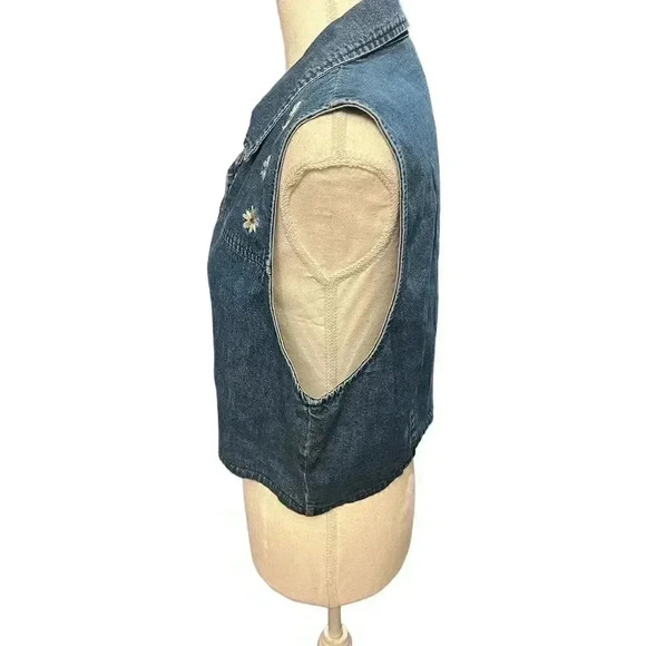 Bobbie Brooks Vintage Denim Vest Y2K Embroidered Floral Button Down Cotton Large - Picture 4 of 9